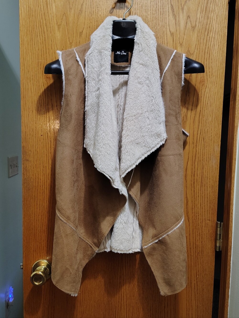 Me Jane Tan Faux-Suede Vest with Cream Sherpa Collar